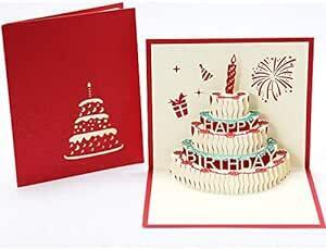 EVE多層誕生日ケーキ3Dポップアップグリーティングカードハッピーバースデーかわいい誕生日グリーティングカード立体紙彫刻はがきバー