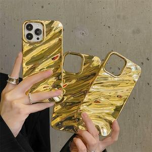 iphone15 14 13 ケース　高級 3D ウェーブ 光沢　耐衝撃　波紋　ファッション　ゴールド